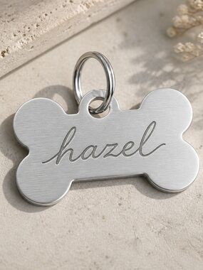 Personalized Silver Dog Bone ID Tag - Hazel Engraved